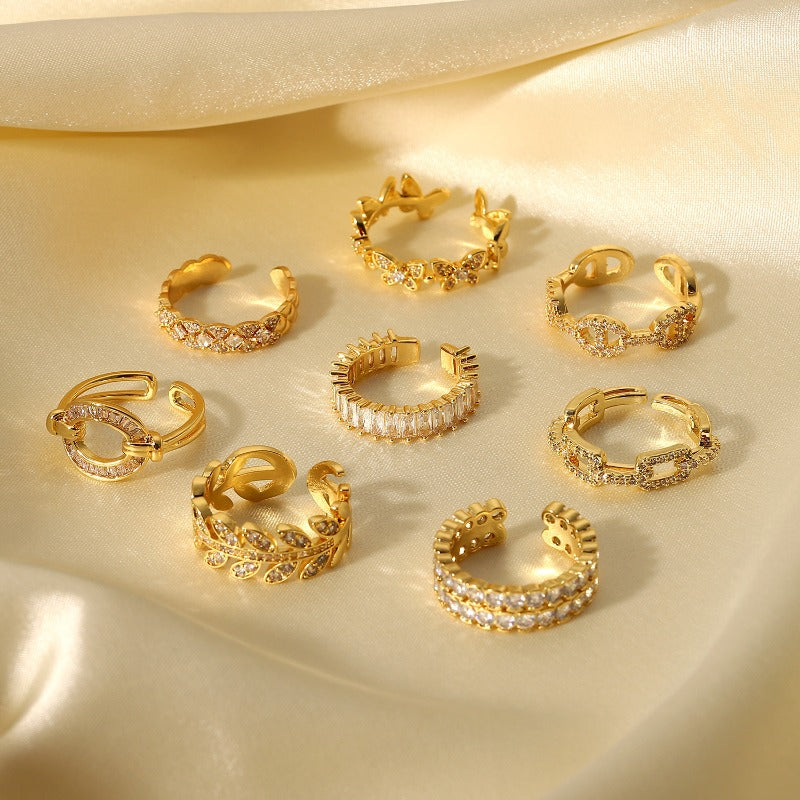 Wholesale 18K Gold Copper Inlaid Zirconium Open Fashion Retro Style Couple Ring Geometric Rings